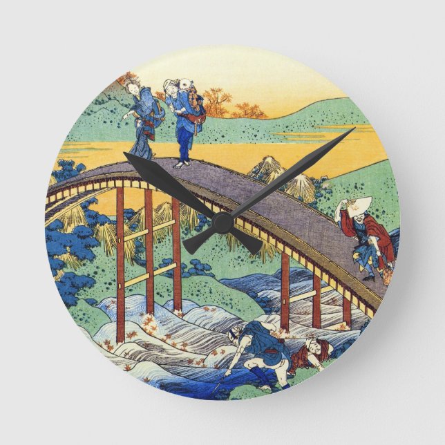 Hundred Poems Explained by the Nurse Hokusai Round Clock (Front)