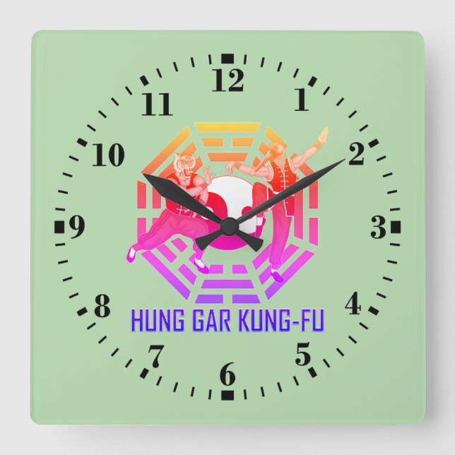 Hung Gar Kung-Fu Square Wall Clock (Front)