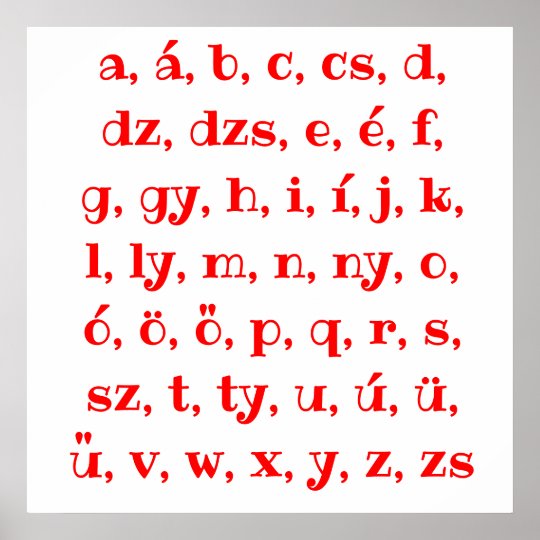 Hungarian Alphabet In Red Poster Zazzle Ca