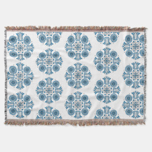 Hungarian Blue Folk Tulip Woven  Throw Blanket