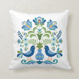 Hungarian Design Blue Birds Throw Pillow