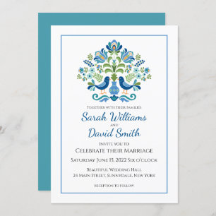 Hungarian Design Blue Birds Wedding Invitation