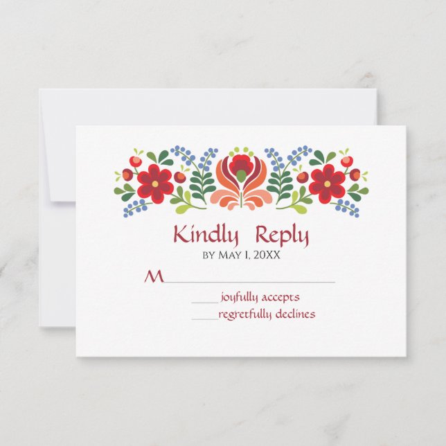 Hungarian Design Red Flowers RSVP Card (Front)