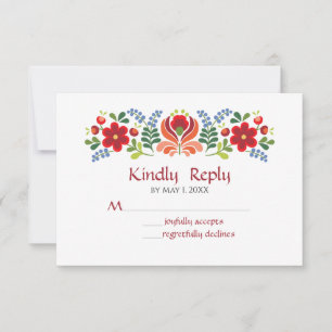 Hungarian Design Red Flowers RSVP Card