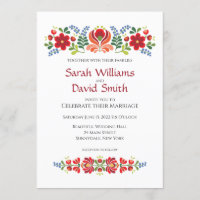 Hungarian Design Red Flowers Wedding Invitation