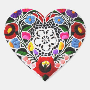 Hungarian Embroidery Heart on Black  Sticker