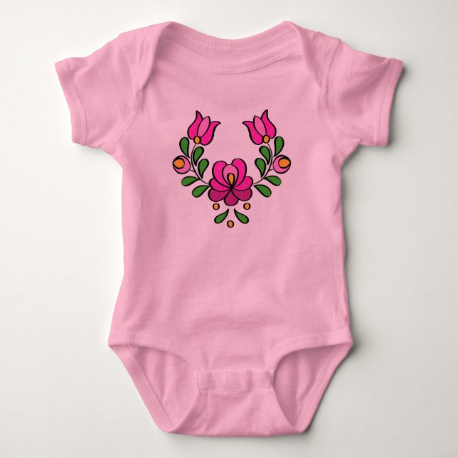 Hungarian Embroidery Pattern, Matyo Baby Bodysuit (Front)