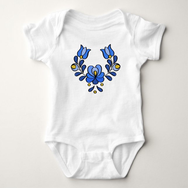 Hungarian Embroidery Pattern, "Matyo" Baby Bodysuit (Front)