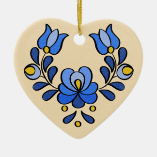 Hungarian Embroidery Pattern, "Matyó" - blue Ceramic Ornament