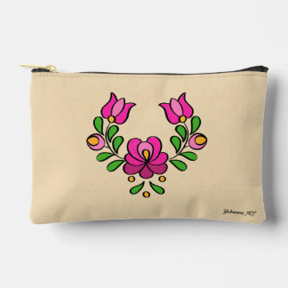 Hungarian Embroidery Pattern, "Matyó" - pink Accessory Pouch