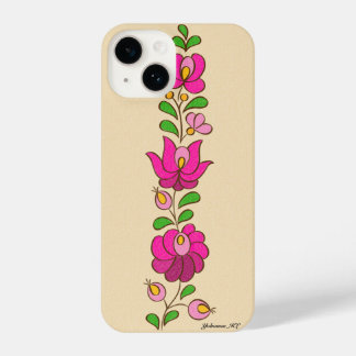 Hungarian Embroidery Pattern, "Matyó" - pink iPhone 14 Case