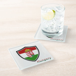 Hungarian flag-coat of arms glass coaster