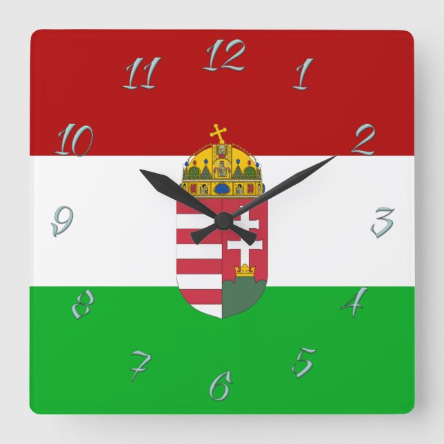 Hungarian flag square wall clock (Front)