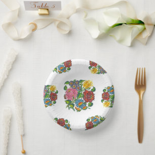 Hungarian Floral - kalocsai motifs Paper Plate