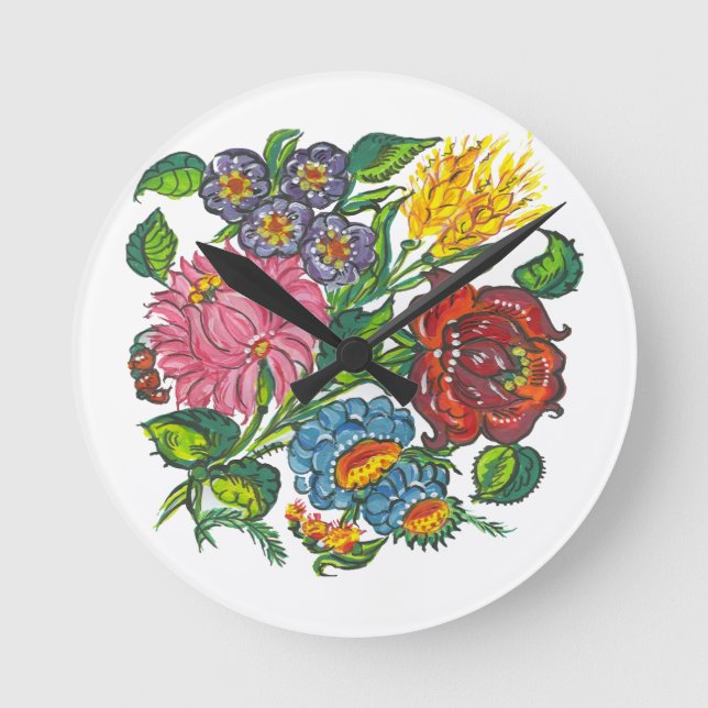 Hungarian Floral - kalocsai motifs Round Clock (Front)