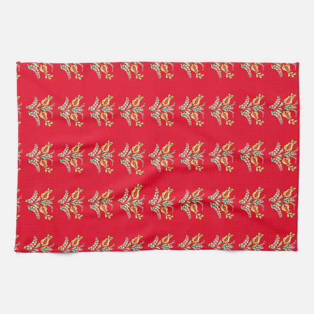Hungarian floral pattern in vibrant  colours kitchen towel (Horizontal)