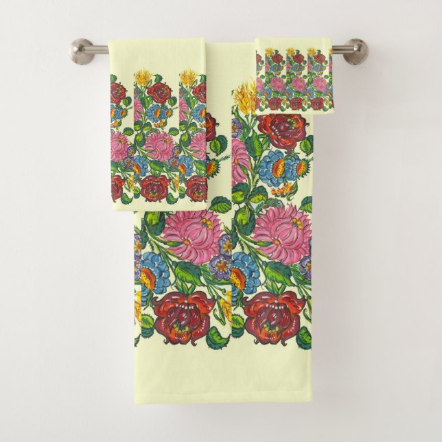 Hungarian flowers - add name bath towel set (Insitu)