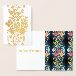 Hungarian flowers - golden luxury foil card