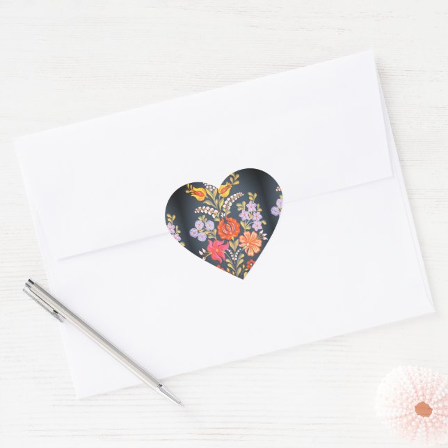 hungarian flowers -vibrant colors heart sticker (Envelope)