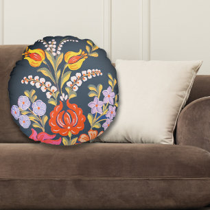 hungarian flowers -vibrant colours round pillow