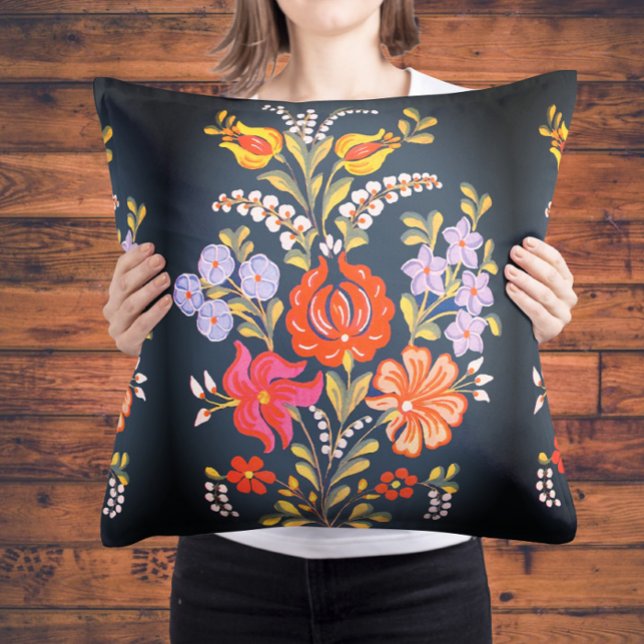 hungarian flowers -vibrant colours  throw pillow (Creator Uploaded)
