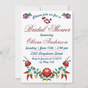 Hungarian folk art floral Bridal Shower Invitatio Invitation