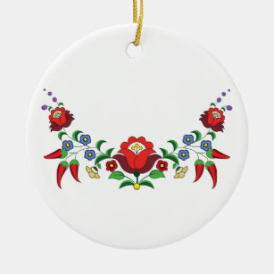 Hungarian folk art floral  ceramic ornament