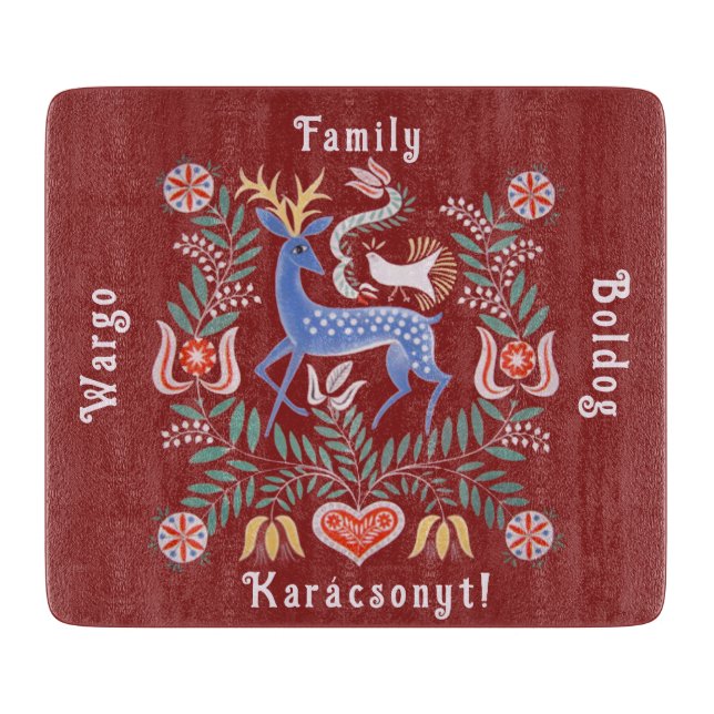 Hungarian Folk Art Merry Christmas Cutting Board (Front)