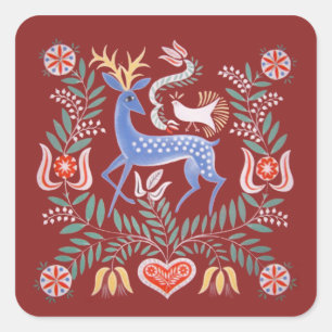 Hungarian Folk Art Square Sticker
