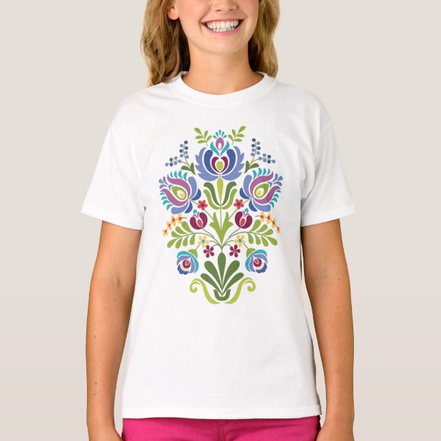 Hungarian Folk Design Lavender Floral T-Shirt (Front)