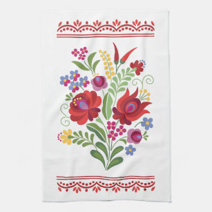 Hungarian Folk Design Red Peppers Kitchen Towel