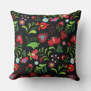 Hungarian Folk Flower Art Throw Pillow