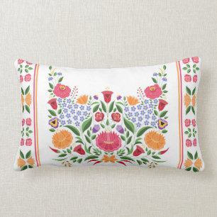 Hungarian folk pattern – Kalocsa embroidery flower Lumbar Pillow