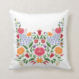 Hungarian folk pattern – Kalocsa embroidery flower Throw Pillow