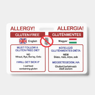 HUNGARIAN Gluten Free Travel Card   Allergy Badge