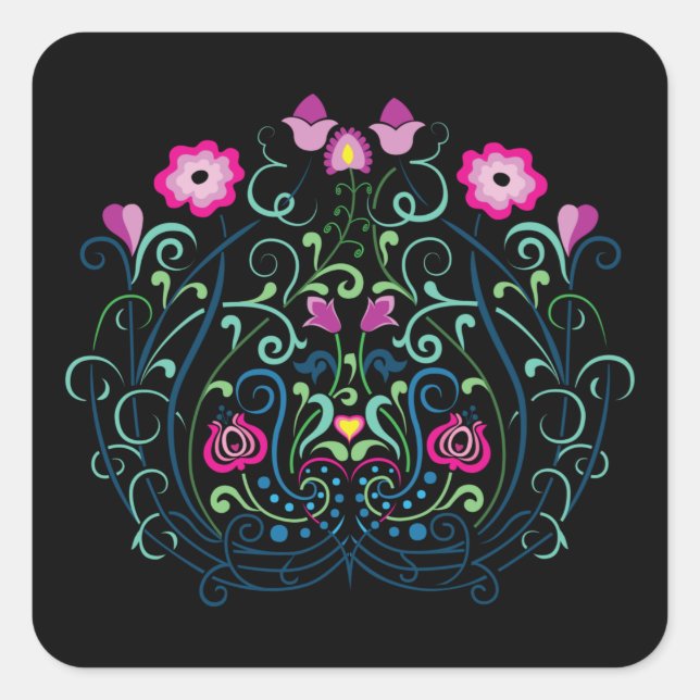 Hungarian Kalocsa Embroidery Pattern Square Sticker (Front)