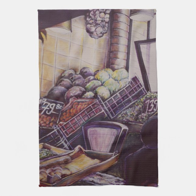 Hungarian Market Place, Budapest Kitchen Towel (Vertical)