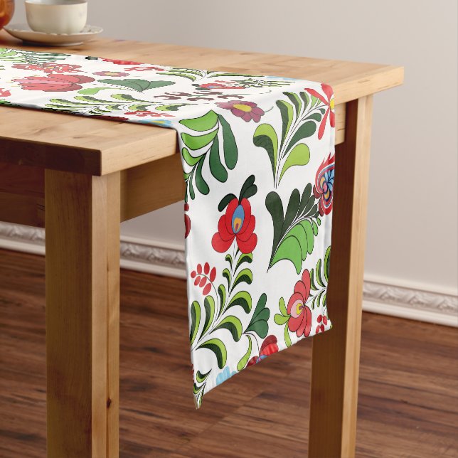 Hungarian Matyo Embroidery Pattern Short Table Runner (In Situ)