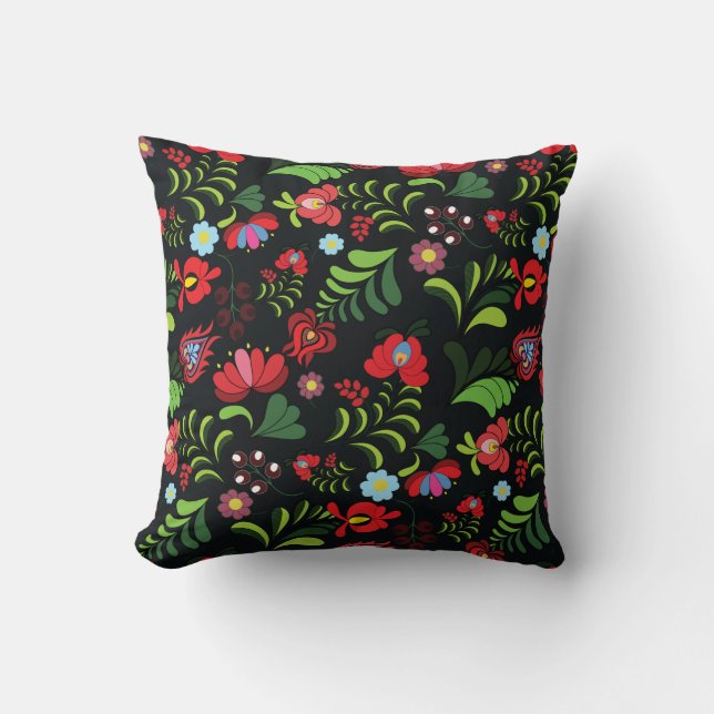 Hungarian Matyo Embroidery Pattern Throw Pillow (Front)