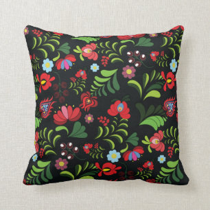 Hungarian Matyo Embroidery Pattern Throw Pillow