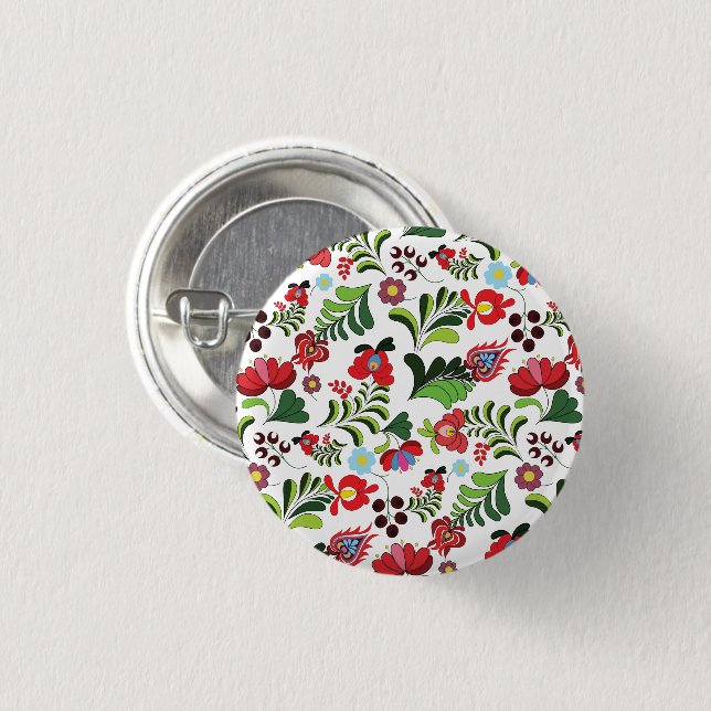 Hungarian Matyo Floral design 1 Inch Round Button (Front & Back)