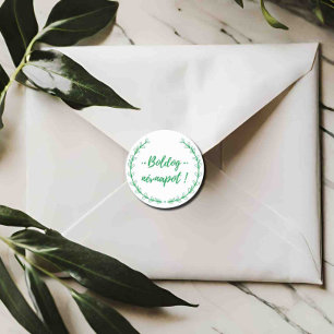 Hungarian Name Day wishes typography Classic Round Sticker