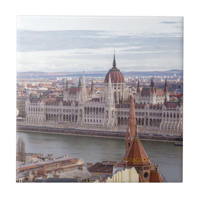 Hungarian Parliament Budapest by day Tile (Front)