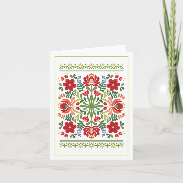 Hungarian Red Flowers Greeting Card (Front)