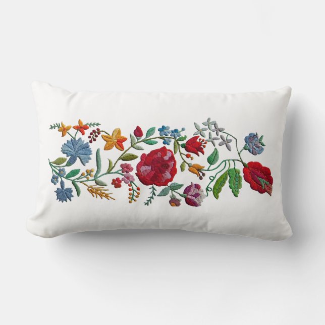Hungarian Rhapsody #2 Folk Embroidery Lumbar Pillow (Front)