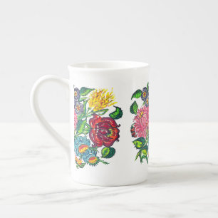 Hungarian rustic  flowers bone china mug