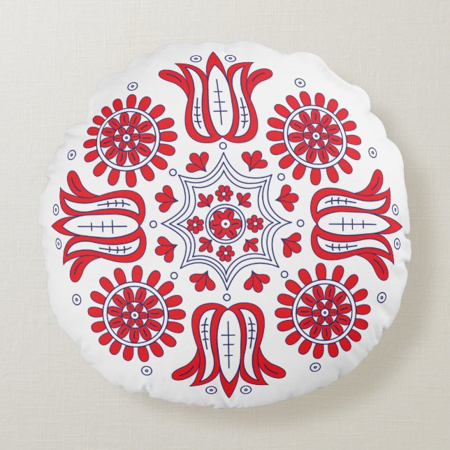 Hungarian Traditional Pattern Round Pillow (Front)