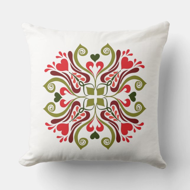 Hungarian Tulip Floral Motif Throw Pillow (Front)