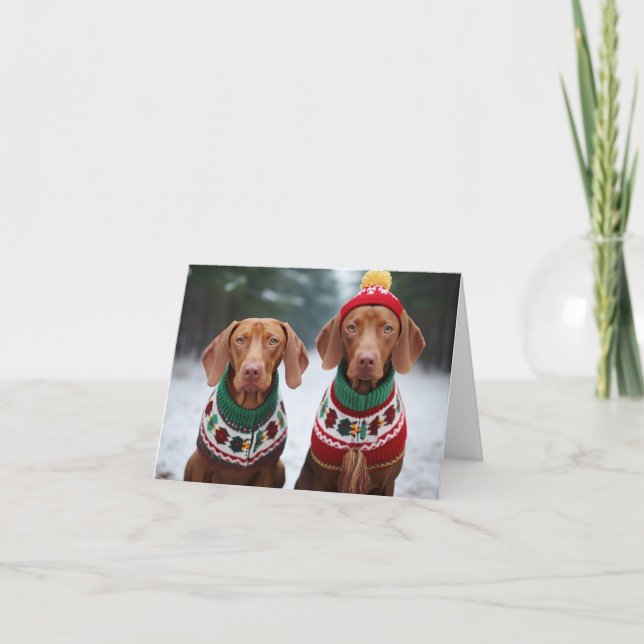 Hungarian Vizla Dogs Christmas Card (Front)