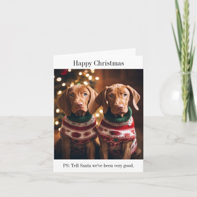 Hungarian Vizla Puppies Christmas Card (Front)
